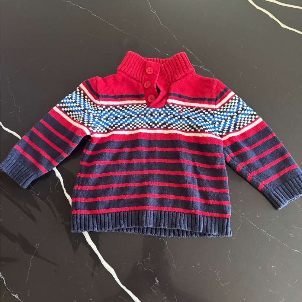 Vintage Nautica Red and‎ Navy Striped Knit Sweater